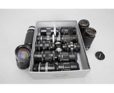 A Collection of Pentax K Mount and M42 Lenses, including 4 P/K lenses (Cosina 70-210mm f/4.5-5.6, Hoya 80-200mm f/5.5, a Hoya