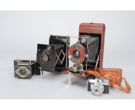 Folding Cameras, an Ensign Midget, Red Pocket Ensign, Eastman Kodak Autographic, lot includes a Mycro IIIA sub-minature camer