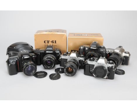 Nikon Cameras, a Nikon FG-20, with 35-70mm f/3.5-4.8 lens, FG-20 body, F90X, with 35-70mm f/3.3-4.5 lens, F80, with 50mm f/1.