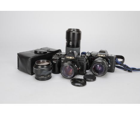 A Minolta 9000 and a Minolta 7000 AF SLR Cameras and Lenses Outfit, 9000 camera, black, serial no 20001165 with a Minolta AF 