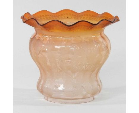 An amber coloured etched glass oil lamp shade, 17cm highCondition report: Overall dirty, with very light surface marks