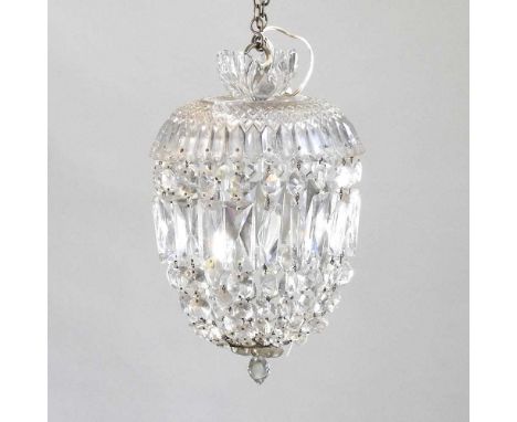 An early 20th century pineapple shaped cut glass ceiling light, 32cm high