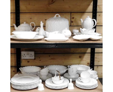 A Coalport Country Ware white glazed part dinner service, to include a stilton cheese dome and coverCondition report: Overal 