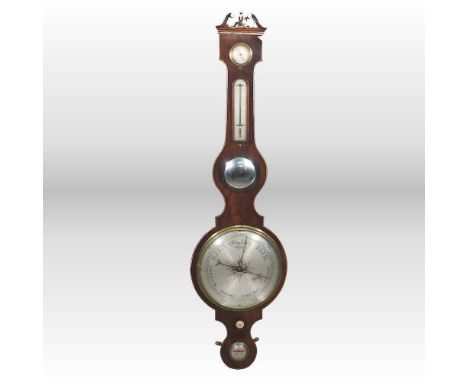 A 19th century mahogany and boxwood strung cased wheel barometer, by D. Gugeri, Boston, 109cm high