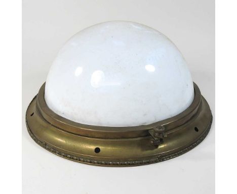 A mid 20th century brass and opaque glass ceiling light, 35cm diameter
