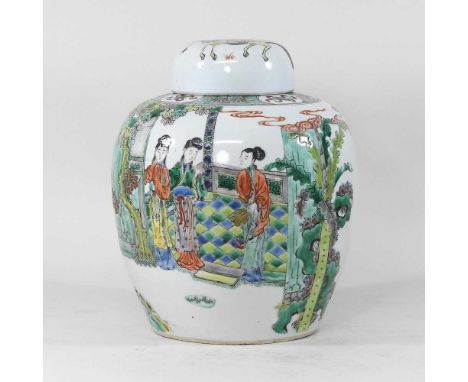 A late 19th century Chinese famille verte porcelain ginger jar and cover, 29cmCondition report: Looks to be complete with lig