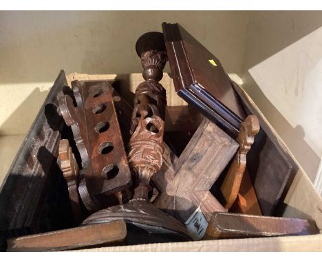 Quantitu of woodenwares to include carved Chinese candlestick