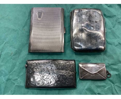 Group of silver cigarette cases, card case, stamp case other similar silver.