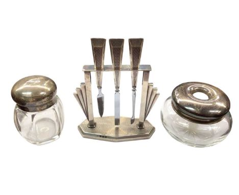 Art Deco silver manicure set by Crisford &amp; Norris (Birmingham 1932), together with two silver topped jars