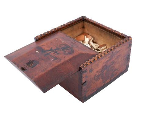 Antique Chinese bone and bamboo Mahjong set in carved pine box