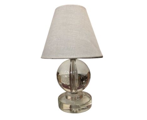 Glass spherical table lamp with shade, 33cm overall height