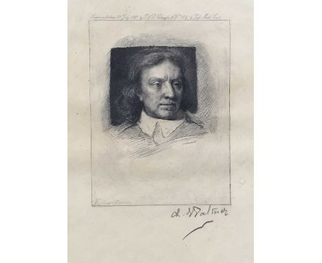 19th century engraving of Oliver Cromwell, signed in pencil to margin, pub. 1881 Colnaghi & Co., 24cm x 19cm in ebonised fram