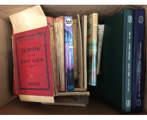Stamps in albums, including China and India, together with ephemera, books, car manuals, etc