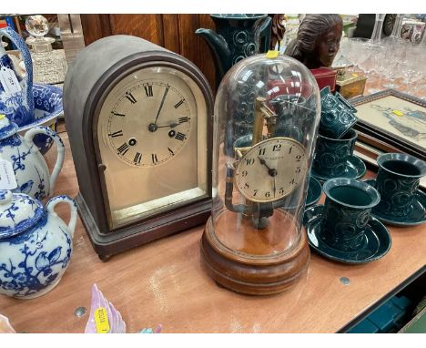 Glass domed clock and a mantel clock (2)