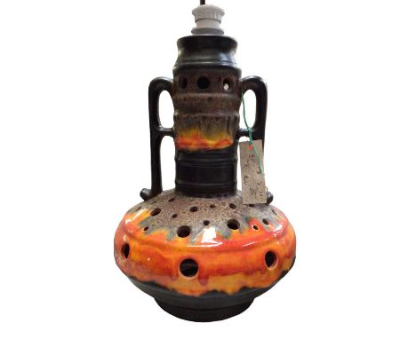 Large German pottery lamp, 52cm high overall 