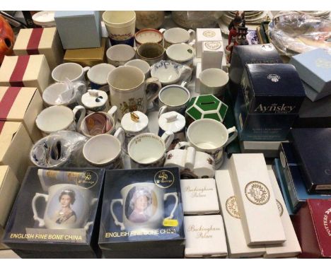 Collection of Royal commemorative mugs, plated, trinket boxes, glass paperweights etc and a Royal Worcester limited edition f