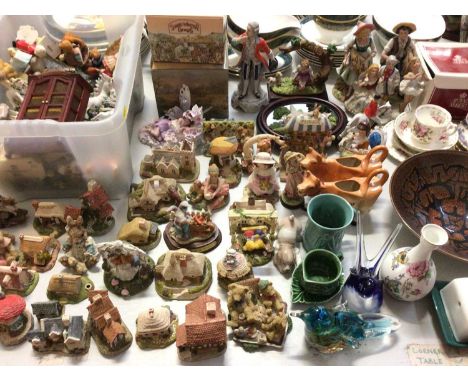 Collection of David Winter cottages, other similar buildings, bear ornaments, figures, Poole pottery dish, Royal Albert tea c