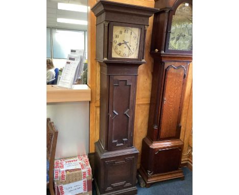 Early 20th oak longcase clock with geometric moulded decoration