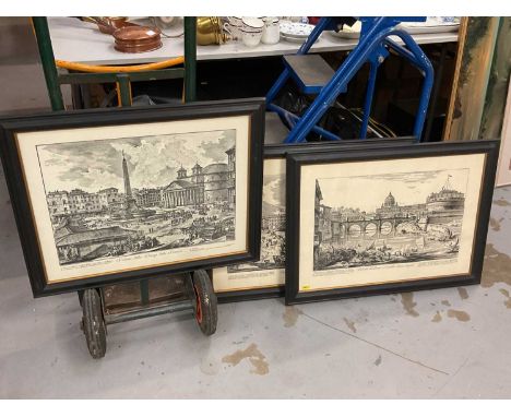 Set of three reproduction architectural prints, together with a pair of Japanese prints, a dressing mirror, others