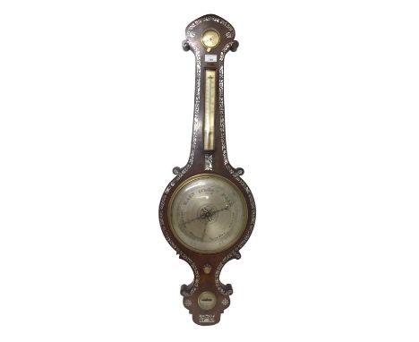 Good quality Victorian rosewood and mother of pearl inlaid banjo barometer 104cm high