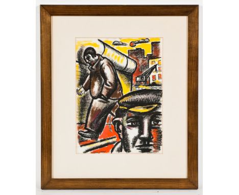 * PETER HOWSON OBE,
BETTY'S BAR BOYS
mixed media on paper, signed, titled and dated '84 verso
38cm x 28cm
Mounted, framed and