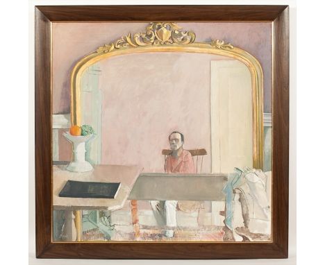 * JOHN G BOYD RP RGI (SCOTTISH 1940 - 2001),
SELF PORTRAIT IN A MIRROR
oil on canvas, signed 
102cm x 102cm (40 x 40 inches)
