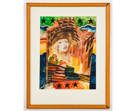 * ROBERT A. SAUNDERS (SCOTTISH 1950 - 2012),
GIRL IN A CHIMNEY
watercolour and ink on paper
28cm x 21.5cm
Mounted, framed and