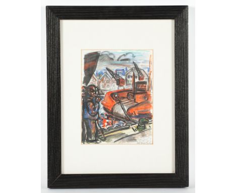 * PETER HOWSON OBE,
SAILORS SMOKING
mixed media on paper, signed, titled and dated '83 verso
23cm x 18cm
Mounted, framed and 