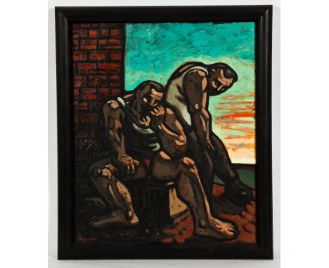 * PETER HOWSON OBE,
THE SINK
oil on canvas, signed
68cm x 57cm
Framed
Label verso:  Flowers East, London:  1989, serial numbe