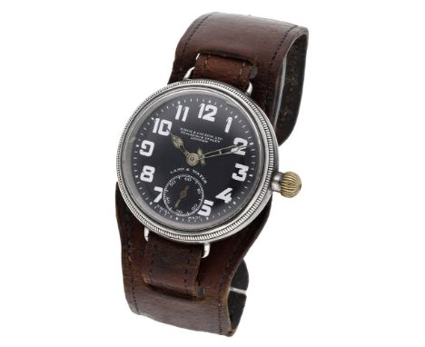 Zenith. Retailed by Birch & Gaydon Ltd. A silver trench wristwatch with Borgel case, Land & Water, circa 1923. Movement: manu