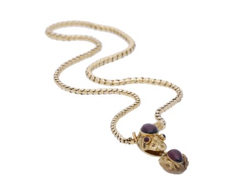 A garnet serpent necklace, circa 1860, the gold graduated snake-link chain terminating in a serpent head clasp with applied f