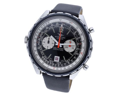 Breitling. A stainless steel automatic chronograph wristwatch with date and left handed crown, Navitimer Chrono-matic, Ref. D