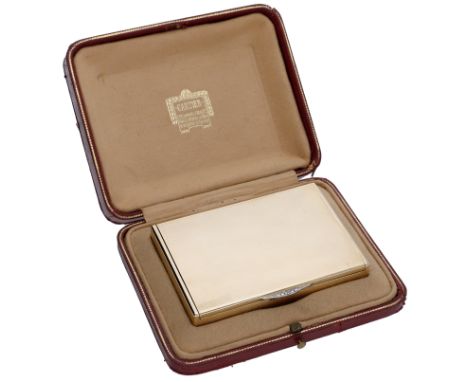 An Art Deco gold and diamond box by Cartier, 1934, of rectangular form, the whole with fine engine turned linear decoration, 