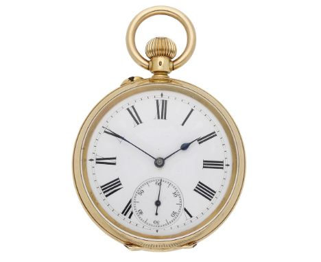 Beaumont. A gold open-faced keyless watch, circa 1900. Movement: gilded, lever escapement. Dial: white enamel, Roman numerals