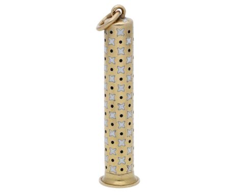 An enamel and gold propelling pencil fob by Cartier, circa 1930, the polished gold case with black and white enamel cross and