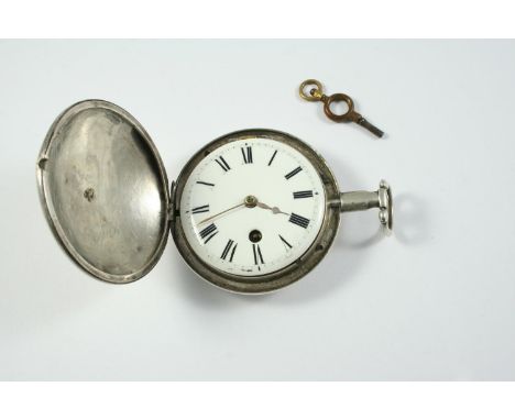 A SILVER FULL HUNTING CASED VERGE POCKET WATCH the white enamel dial with Roman numerals, the movement signed Amyots Bennett,