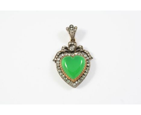 A VICTORIAN CHRYSOPRASE AND DIAMOND HEART-SHAPED PENDANT the heart-shaped chrysoprase is set within a surround of rose-cut di