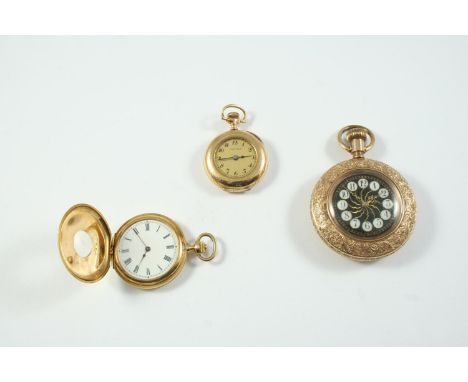 TWO MINIATURE GOLD POCKET WATCHES one open cased with dial signed Valdez, and 15 jewelled Swiss movement signed Aegler W. Co.
