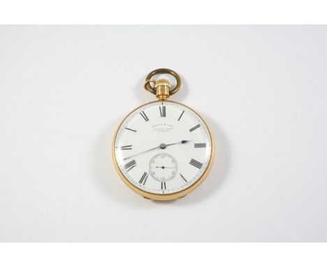 AN EARLY KEYLESS 18CT GOLD OPEN FACED POCKET WATCH BY NICOLE &amp; CAPT, 14 SOHO SQ., LONDON the signed white enamel dial wit