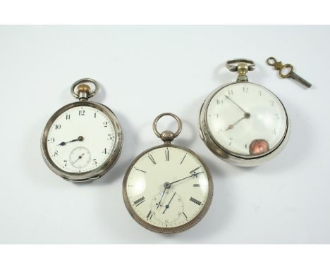 THREE 19TH CENTURY SILVER POCKET WATCHES one pair cased with verge movement signed Th. Heasman, Lindfield, hallmarked for Lon