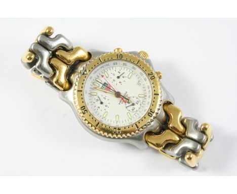 A STAINLESS STEEL AND GOLD PLATED PROFESSIONAL 200 METRES CHRONOGRAPH WRISTWATCH BY TAG HEUER the signed white dial with bato
