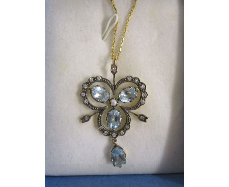 Blue topaz, diamond and pearl pendant on chain