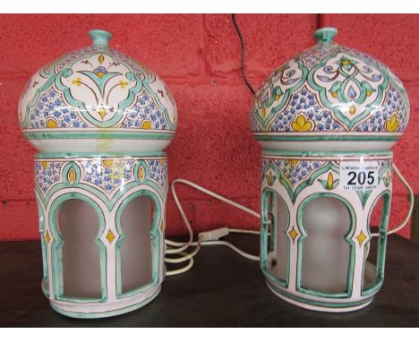 Pair of ceramic Eastern themed lamps