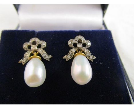 Pair of diamond &amp; pearl drop earrings