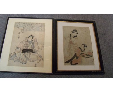 Kunisada (1786-1865) and Kuninao (1793-1854), two wood block prints, the first of a Samurai seated below a cherry tree and th
