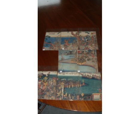 Sadahide (1807-73), Hiroshige and Yoshitoshi, a woodblock diptych print and two triptychs the first of the Shogun's army on a