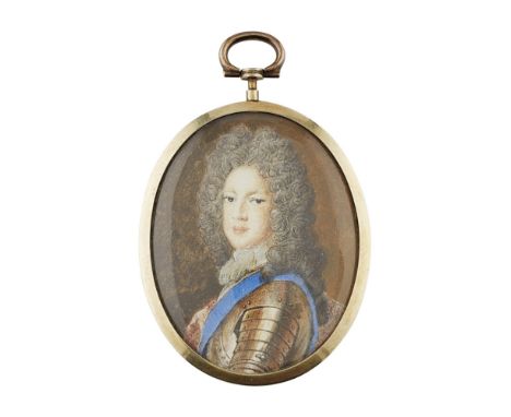 KING JAMES III A PORTRAIT MINIATURE ON IVORY  ATTRIBUTED ANNE SHERON, CIRCA 1704   the half-length portrait of King James III