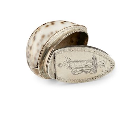BANFF - A SCARCE SCOTTISH PROVINCIAL COWRIE SHELL SNUFF BOX  DAVID IZAT   marked DI, the cowrie shell snuff box with three qu
