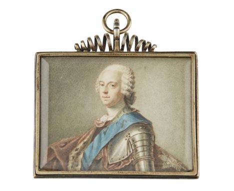 A PORTRAIT MINIATURE OF PRINCE CHARLES EDWARD STUART  AFTER MAURICE QUENTIN DE LA TOUR, 18TH CENTURY   the half-length portra