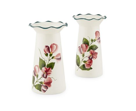 A PAIR OF WEMYSS WARE GROSVENOR VASES  'SWEET PEAS' PATTERN, CIRCA 1900   each with impressed marks WEMYSS WARE/ R. H. &amp; 